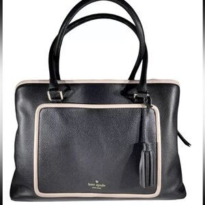 Kate Spade Large Tote Hand
Bag Black Leather w/Ivory Trim